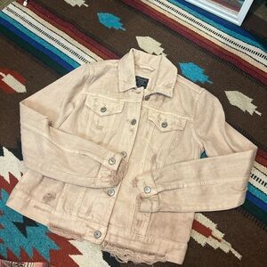 Abercrombie & Fitch Y2K Vintage Pale Pink Super Distressed Jean Jacket